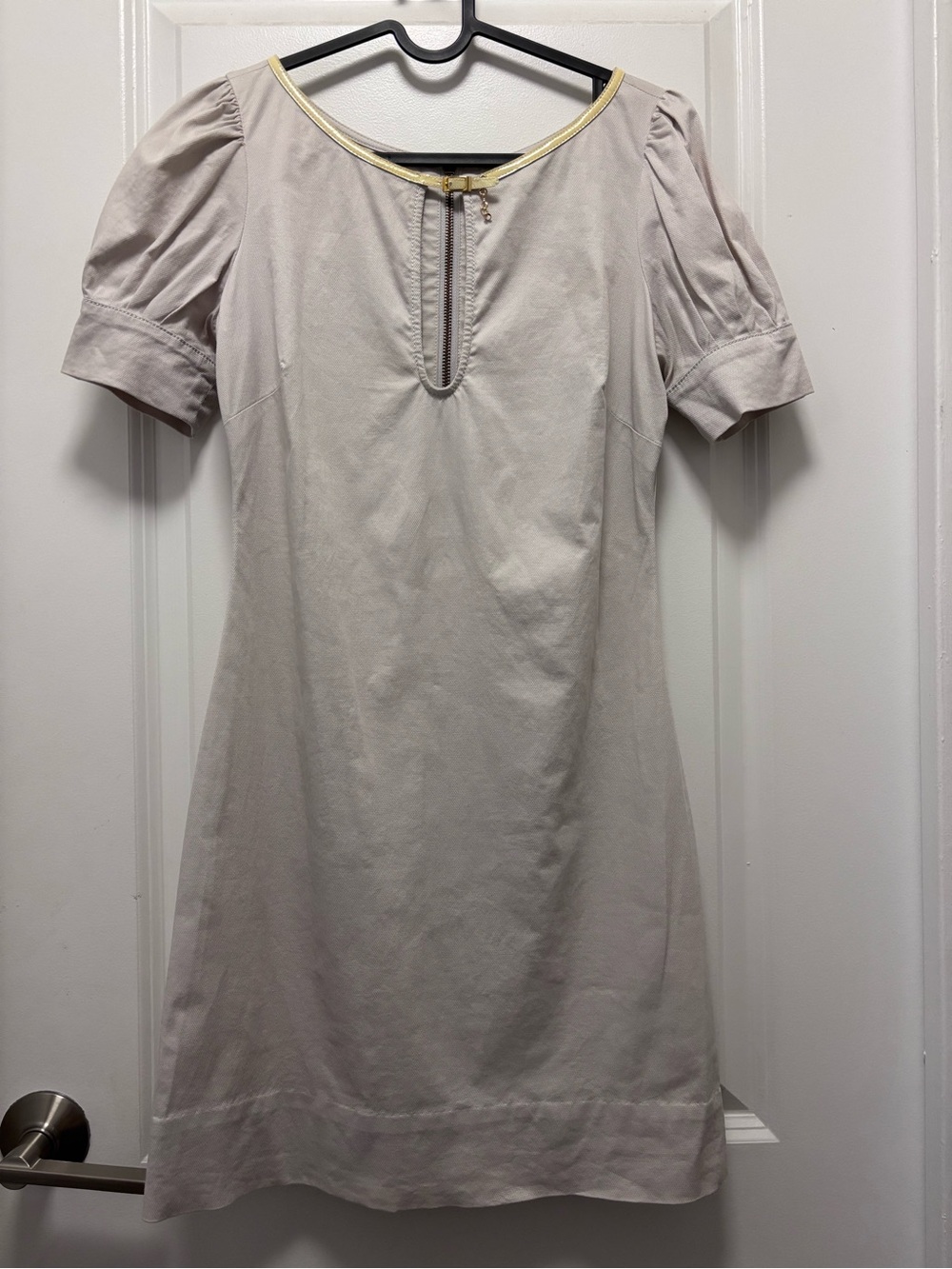 LaRok Cream Mini Dress with Gold Trim